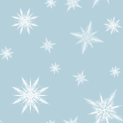 Fototapeta na wymiar seamless pattern white snoflakes on the flat blue background