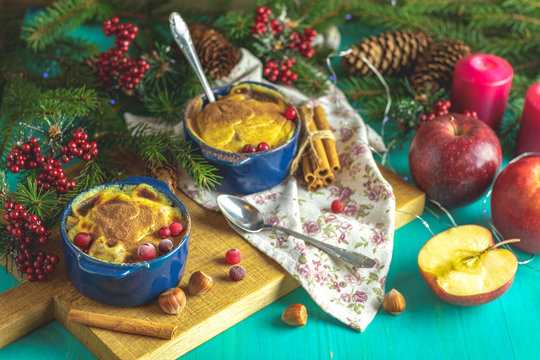 Christmas and New Year composition with sweet delicious apples d