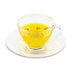 Yellow Chrysanthemum flowers health herbal tea isolated on white background