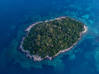 Aerial view of island in Ksamil, Albania (Albanian Riviera) Mediterranean island
