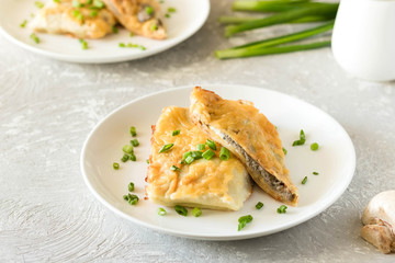 Béchamel baked pancakes stuffed with mushrooms