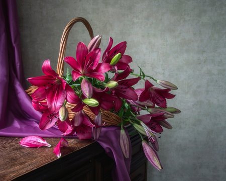 Still life with beautiful bouquet of lily flowers