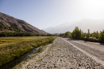 Fertile Wakhan Valley in Tajikistan with the Pamir Highway