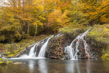 Waterfall in the forest in autumn season