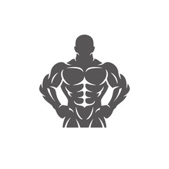 Bodybuilder male silhouette isolated on white background vector illustration.