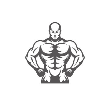Bodybuilder male silhouette isolated on white background vector illustration.