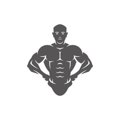 Bodybuilder male silhouette isolated on white background vector illustration.