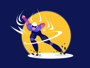 Speed skater. Olympic speedskater athlete speed skating ice arena. Man   skating on ice rink.  Speed skating race skater athlete winter sport man.   Vector isolated flat illustration in cartoon style