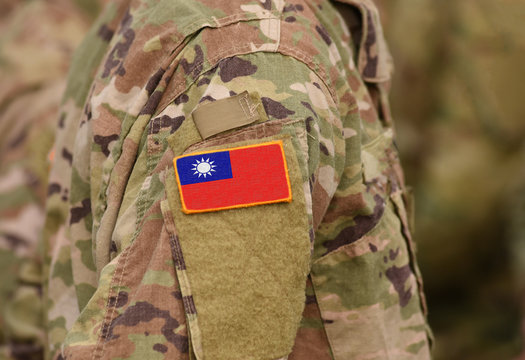 Flag of Taiwan on soldiers arm (collage).