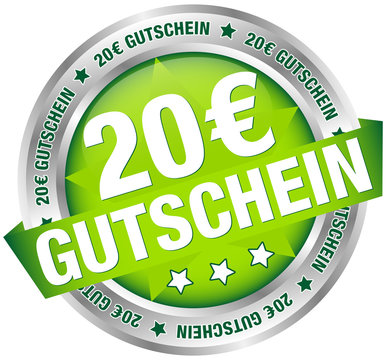Button Banner "20 € Gutschein" grün/silber