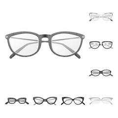 Isolated object of glasses and frame logo. Collection of glasses and accessory vector icon for stock.