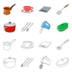 Isolated object of kitchen and cook sign. Set of kitchen and appliance stock vector illustration.