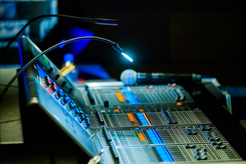 Broadcast audio and video equipment working at business conference