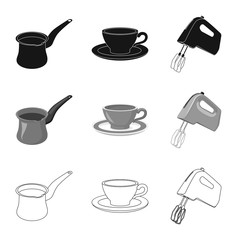 Isolated object of kitchen and cook sign. Collection of kitchen and appliance stock vector illustration.