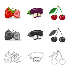 Isolated object of vegetable and fruit icon. Set of vegetable and vegetarian stock symbol for web.