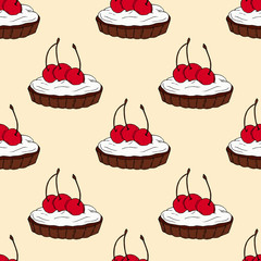 Seamless vector pattern of tartlets on peach background. Perfect for menu, card, textile of food package design