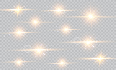 Glow light effect. Vector illustration. Christmas flash Concept. A set of stars, light and radiance, rays and brightness.