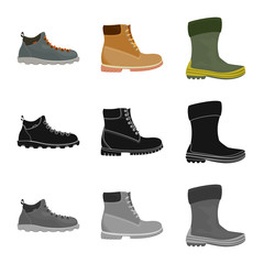 Vector illustration of shoe and footwear icon. Set of shoe and foot vector icon for stock.