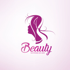 womans hair style stylized sillhouette, beauty salon logo template