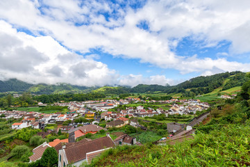Fototapeta na wymiar The beautiful island village of Furnas on Sao Miguel in the Azores.