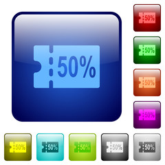 50 percent discount coupon color square buttons