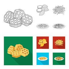 Vector illustration of pasta and carbohydrate logo. Collection of pasta and macaroni stock vector illustration.