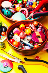 Beads on yellow background