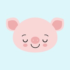 Fototapeta premium Cute sleeping pink pig. Happy New Year. Chinese symbol of the 2019 year. Excellent festive gift card.