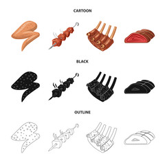 Vector design of meat and ham symbol. Collection of meat and cooking vector icon for stock.