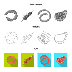 Vector design of meat and ham logo. Set of meat and cooking vector icon for stock.