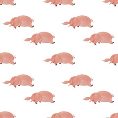 Seamless pattern with funny pig, pig sleeping texture background, vector illustration,