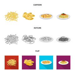 Isolated object of pasta and carbohydrate sign. Collection of pasta and macaroni stock vector illustration.