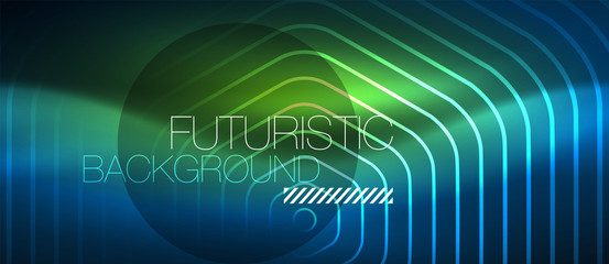 Neon glowing lines, magic energy space blue light concept, abstract background wallpaper design