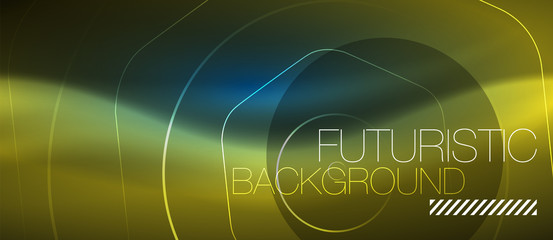 Neon glowing lines, magic energy space blue light concept, abstract background wallpaper design