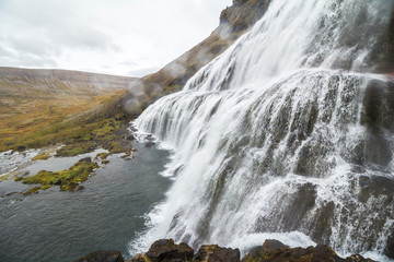 Majestic dynjandi waterfall, sight in west fjords, Iceland