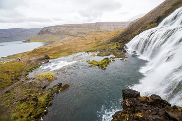 Naklejka na ściany i meble Dynjandi waterfall from close, majestic fall, Iceland