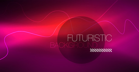 Abstract shiny glowinng color wave design element on dark background - science or technology concept