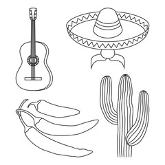 Line art black and white 4 mexican elements.