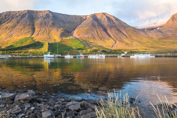 Beautiful Iceland landscape, bay before sunset, west fjords