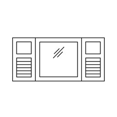 Black & white illustration of old window shutter. Vector line icon of wooden vintage outdoor jalousie. Isolated object