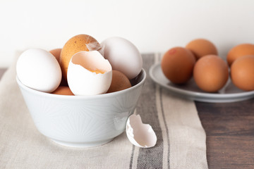 two plates with eggs.