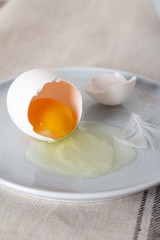 broken egg on a plate.