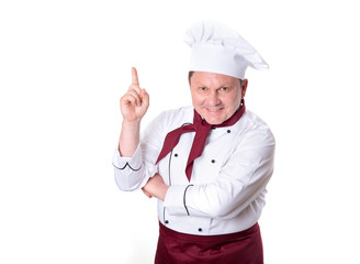 Portrait of a cook man who shows a finger up.