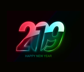 Happy New Year 2019 Glowing Text Design Patter, Vector illustration.