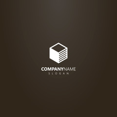 white logo on a black background. vector flat art geometric outline logo of cubical shape