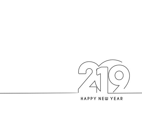 Happy New Year 2019 Text Line Art Design Patter, Vector illustration.