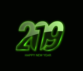 Happy New Year 2019 Glowing Text Design Patter, Vector illustration.