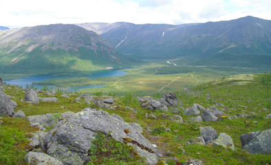 Fototapeta na wymiar View of the Khibiny mountains on the Kola Peninsula of the Murmansk region Russia