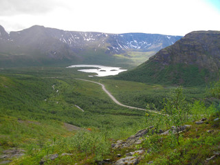 View of the Khibiny mountains on the Kola Peninsula of the Murmansk region Russia