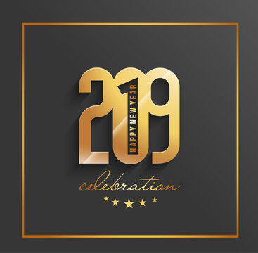 Happy New Year 2019 Golden Text Design  Patter, Vector illustration.